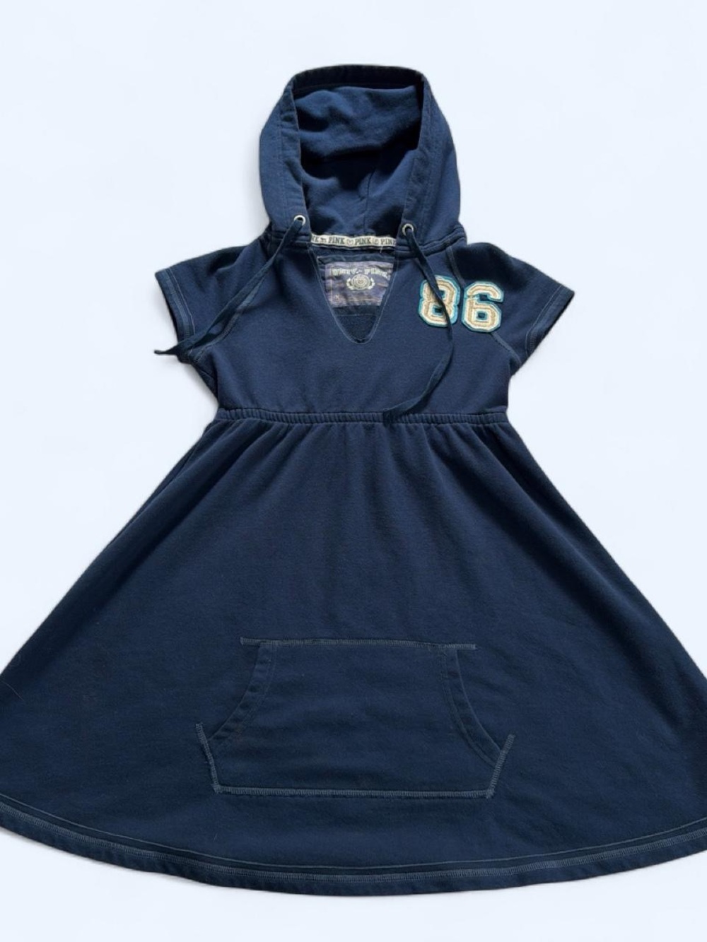 2008 Y2K Victoria's Secret Pink Navy Hooded Babydoll Dress with '86